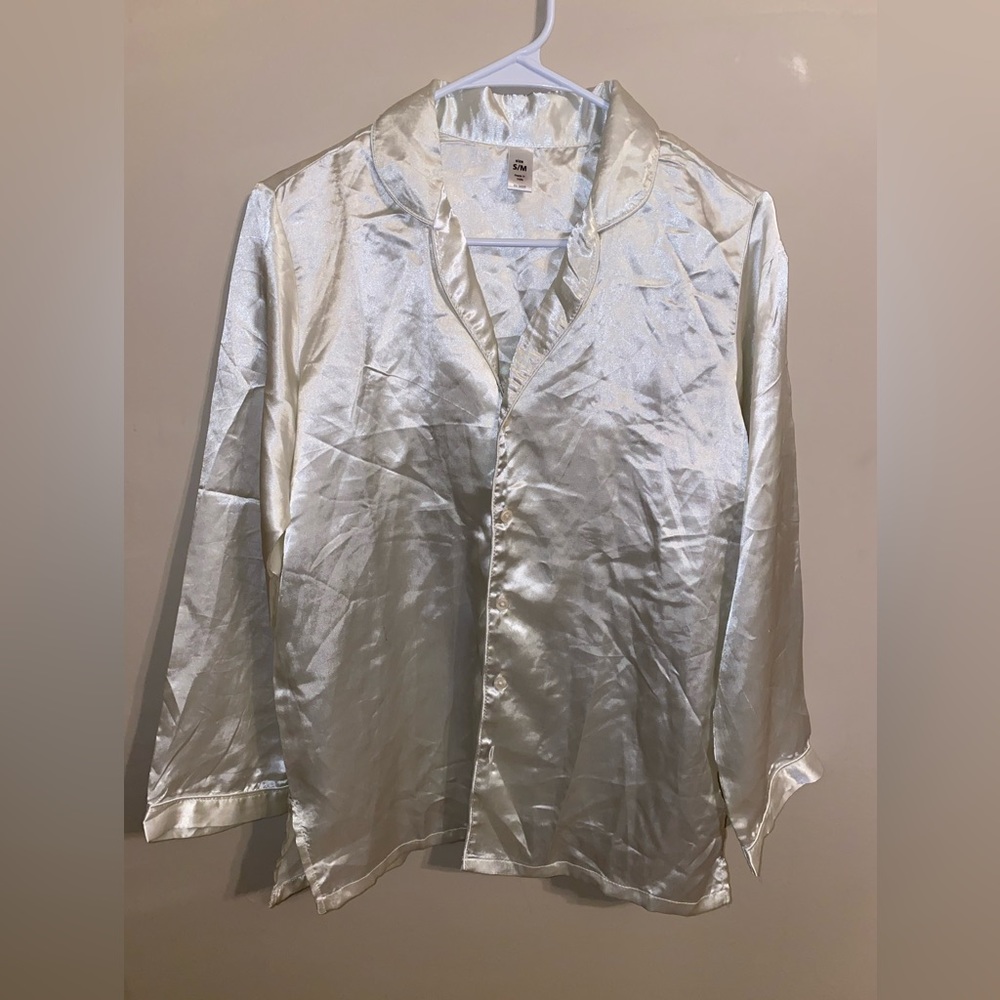 Cream white Silk sleep button up